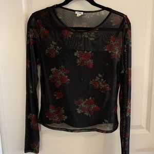 Garage Mesh Long Sleeve Floral Shirt w/ Slip Tank